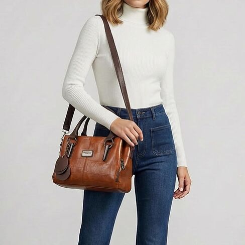 حقائب اليد والمحافظ للنساء حقيبة حمل جلدية نباتية مع مقصورات سستة الكتف حقيبة كروسبودي حقيبة تحت الإبط حقائب للنساء in Kuwait