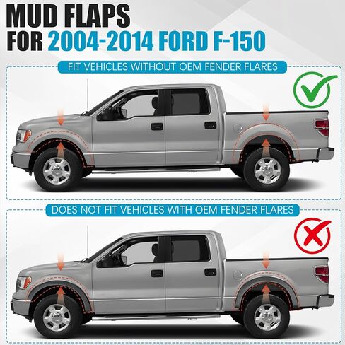 اللوحات الطينية لسيارة Ford F150 04-14 بدون مشاعل حاجز (غير متوافقة مع Ford Raptor)، واقيات رذاذ العجلات، واقيات الطين الخارجية، طقم الجسم، أمامي وخلفي 4 قطع 4L3Z-16A550-CAA 4L3Z-16A550-HAA in Kuwait