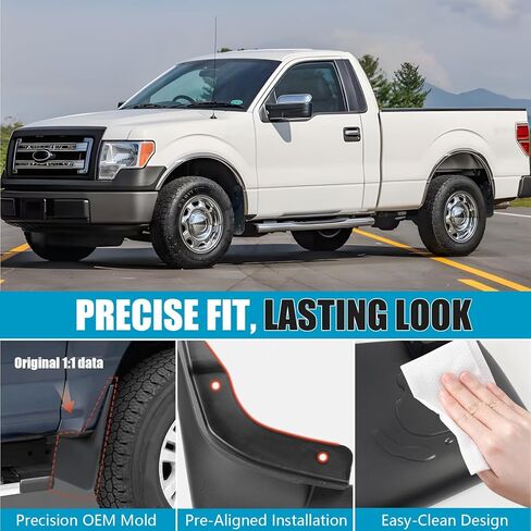 اللوحات الطينية لسيارة Ford F150 04-14 بدون مشاعل حاجز (غير متوافقة مع Ford Raptor)، واقيات رذاذ العجلات، واقيات الطين الخارجية، طقم الجسم، أمامي وخلفي 4 قطع 4L3Z-16A550-CAA 4L3Z-16A550-HAA in Kuwait