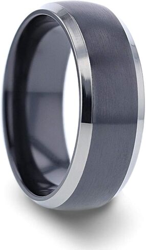 خاتم زفاف هيبنوز للرجال مصنوع من التيتانيوم ومقبب باللون الأسود مع حواف مشطوفة مصقولة - 8 ملم in Kuwait