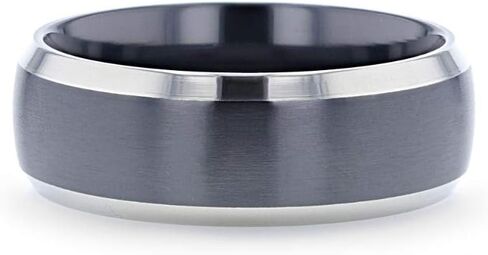 Hypnose Men's Titanium Wedding Band Domed Black Ring with Polished Beveled Edges - 8mm in Saudi Arabia