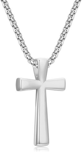 ADMETUS Cross Necklace for Men, Cross Pendant with Rolo Chain, Faith Jewelry Christian Religious Baptism First Communion Gifts for Him in Saudi Arabia