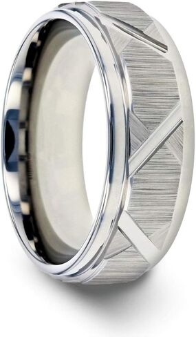 Traverse - Men's Tungsten Ring Raised Center Wedding Band with Triangle Angle Grooves - 8mm in Kuwait