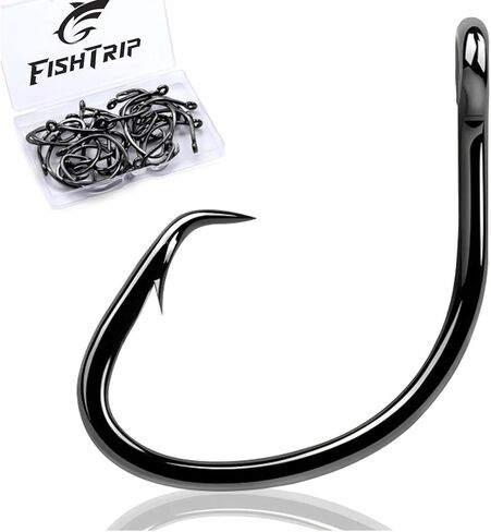 خطافات دائرة FishTrip للمياه المالحة لسمك السلور - 25 قطعة خطاف صيد قوي 3X فجوة واسعة للطعم الحي، مقاس 2 1 1/0 2/0 3/0 4/0 5/0 6/0 7/0 8/0 9/0 10 /0 12/0 in Kuwait