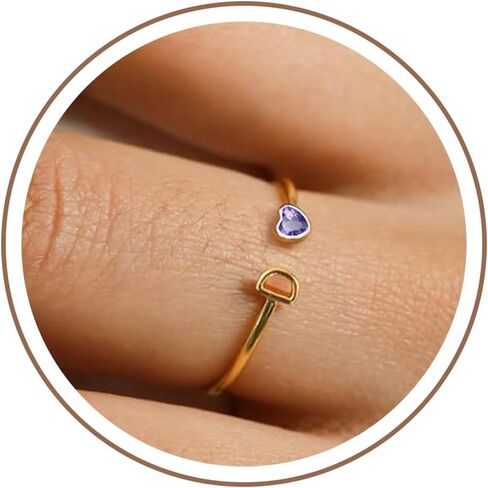 JSJOY Birthstone Rings for Women 26 A-Z Initial Ring Adjustable 14k Gold Ring Birthday Gifts for Her Rings for Teen Girls Sister Bridesmaid Gifts Dainty Letter Jewelry in Kuwait