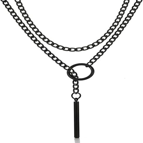 Black Heart O Ring Slip Chain Necklace for Women,Punk Cuban Gothic Rock Stainless Steel Adjustable Lariat Long Y-Necklace for Women Jewelry Gift in Saudi Arabia