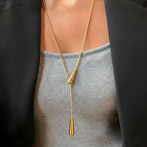 قلادات ذهبية طويلة على شكل حرف Y للنساء، سلسلة دلاية عصرية أنيقة على شكل حرف Y، قلادة قابلة للتعديل مطلية بالذهب عيار 14 قيراط للنساء، هدية مجوهرات ذهبية وفضية غير مشوهة in Kuwait