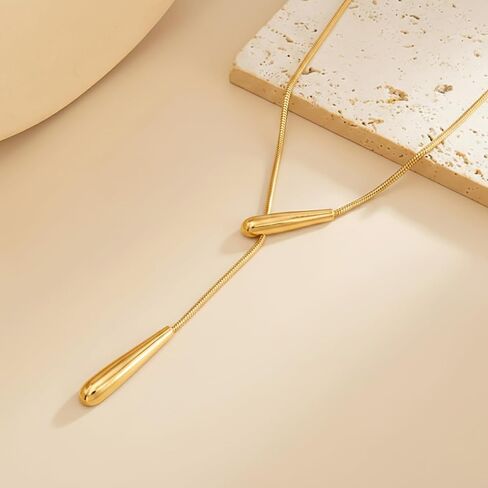 قلادات ذهبية طويلة على شكل حرف Y للنساء، سلسلة دلاية عصرية أنيقة على شكل حرف Y، قلادة قابلة للتعديل مطلية بالذهب عيار 14 قيراط للنساء، هدية مجوهرات ذهبية وفضية غير مشوهة in Kuwait