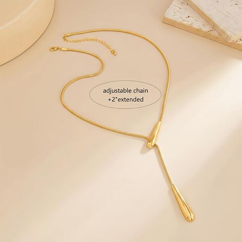قلادات ذهبية طويلة على شكل حرف Y للنساء، سلسلة دلاية عصرية أنيقة على شكل حرف Y، قلادة قابلة للتعديل مطلية بالذهب عيار 14 قيراط للنساء، هدية مجوهرات ذهبية وفضية غير مشوهة in Kuwait
