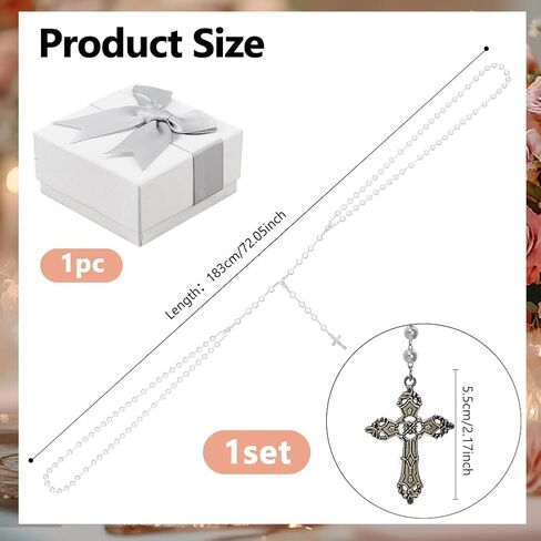 DICOSMETIC 1Pc Wedding Pearl Rosary White Wedding Rosary Accent Rope Alloy Lasso Cross Rope Lazo Para Boda Plastic Pearls Bead Rosaries with Unity Cross for Ceremony Bridal Gift in Saudi Arabia