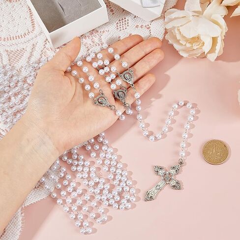 DICOSMETIC 1Pc Wedding Pearl Rosary White Wedding Rosary Accent Rope Alloy Lasso Cross Rope Lazo Para Boda Plastic Pearls Bead Rosaries with Unity Cross for Ceremony Bridal Gift in Saudi Arabia