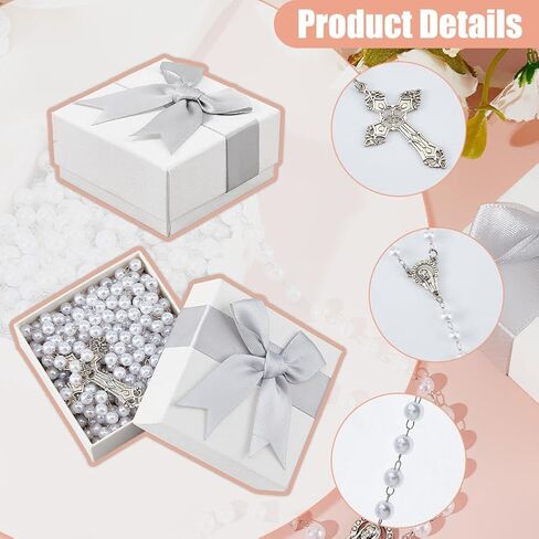 DICOSMETIC 1Pc Wedding Pearl Rosary White Wedding Rosary Accent Rope Alloy Lasso Cross Rope Lazo Para Boda Plastic Pearls Bead Rosaries with Unity Cross for Ceremony Bridal Gift in Saudi Arabia