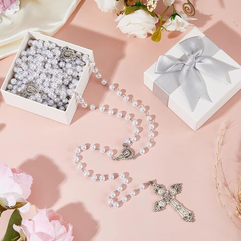 DICOSMETIC 1Pc Wedding Pearl Rosary White Wedding Rosary Accent Rope Alloy Lasso Cross Rope Lazo Para Boda Plastic Pearls Bead Rosaries with Unity Cross for Ceremony Bridal Gift in Saudi Arabia