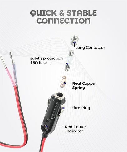 12V Plug,Car Accessories 12V Cigarette Lighter Socket,Cigarette Lighter Plug with Leads,Automotive Replacement Heavy Duty Fused Male Plugs Adapter,Compatible with All DC 12/24 Volt Vehicles in Saudi Arabia
