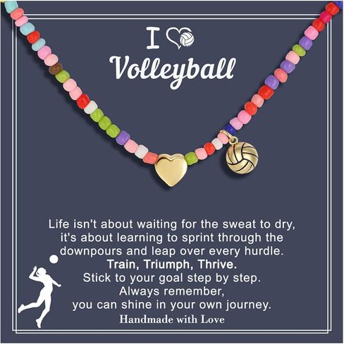 Turandoss Easter Softball/Soccer Volleyball Basketball Necklace for Kids Girls, Colorful Beaded Dainty Heart Pendant, Inspirational Sport Jewelry, Easter Basket Stuffers Gifts for Kids Teens in Saudi Arabia