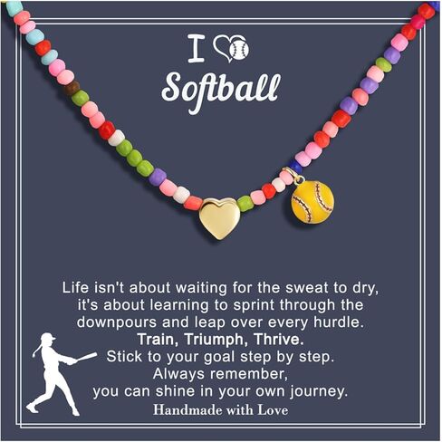 Turandoss Easter Softball/Soccer Volleyball Basketball Necklace for Kids Girls, Colorful Beaded Dainty Heart Pendant, Inspirational Sport Jewelry, Easter Basket Stuffers Gifts for Kids Teens in Saudi Arabia