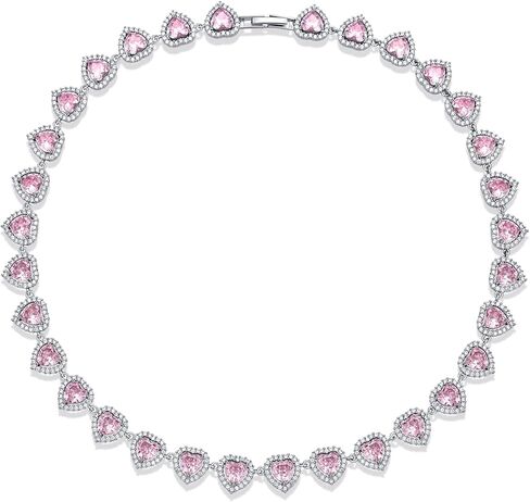 قلادات التنس للنساء، قلادة تنس على شكل قلب أنيق من الألماس عيار 18 قيراط مطلية بالذهب الأبيض زركونيا مكعبة للنساء العروس وعيد الميلاد والزفاف وعيد الحب in Kuwait