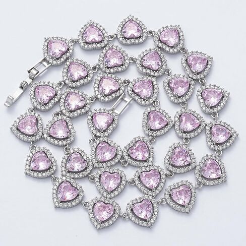 قلادات التنس للنساء، قلادة تنس على شكل قلب أنيق من الألماس عيار 18 قيراط مطلية بالذهب الأبيض زركونيا مكعبة للنساء العروس وعيد الميلاد والزفاف وعيد الحب in Kuwait