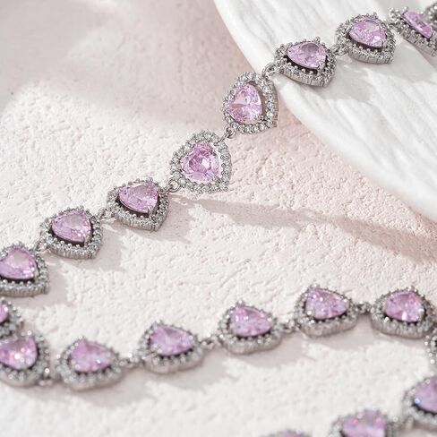 قلادات التنس للنساء، قلادة تنس على شكل قلب أنيق من الألماس عيار 18 قيراط مطلية بالذهب الأبيض زركونيا مكعبة للنساء العروس وعيد الميلاد والزفاف وعيد الحب in Kuwait