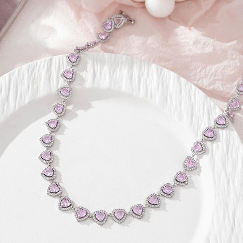 قلادات التنس للنساء، قلادة تنس على شكل قلب أنيق من الألماس عيار 18 قيراط مطلية بالذهب الأبيض زركونيا مكعبة للنساء العروس وعيد الميلاد والزفاف وعيد الحب in Kuwait