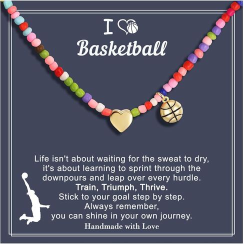 Turandoss Easter Softball/Soccer Volleyball Basketball Necklace for Kids Girls, Colorful Beaded Dainty Heart Pendant, Inspirational Sport Jewelry, Easter Basket Stuffers Gifts for Kids Teens in Saudi Arabia