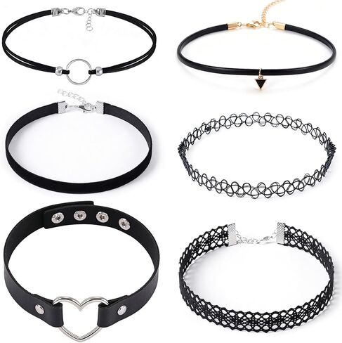 6 Pcs Black Choker Necklace, Adjustable Velvet Lace Tattoo Choker Set for Women, Gothic Classic Punk Y2K Necklace Jewelry Clothes Accessories for Decorating Styling in Saudi Arabia
