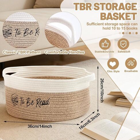TBR ليتم قراءتها، سلة تخزين الكتب، هدية لمحبي الكتب، صندوق تخزين منسوج منسوج TBR مع مقابض، صندوق منظم لدودة الكتب، هدية لأعضاء النادي، ملحقات القراءة للمدرسين والطلاب in Kuwait