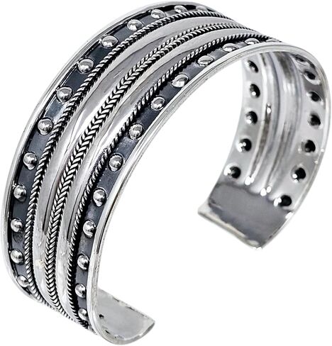 925 Sterling Silver Cuff Bangle for Women | Handmade Adjustable Statement Bracelet | Wide 25mm Cuff Silver Jewellery Gift in Saudi Arabia