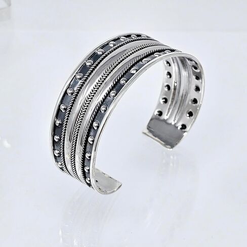 925 Sterling Silver Cuff Bangle for Women | Handmade Adjustable Statement Bracelet | Wide 25mm Cuff Silver Jewellery Gift in Saudi Arabia
