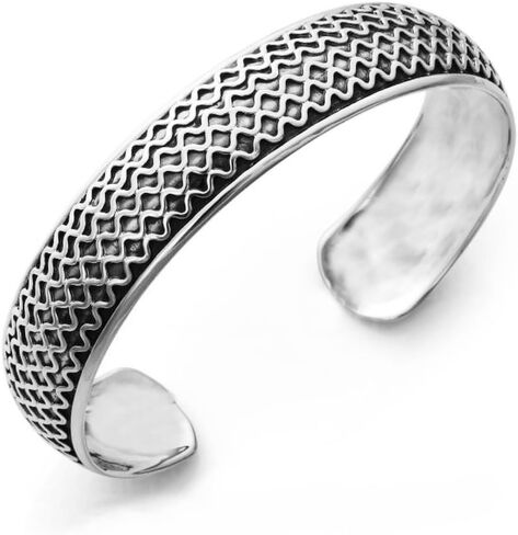 Women's Handmade 925 Sterling Silver Wide Cuff Bangle Bracelet | Unique Patterned Adjustable Open Bangle for Women, Gift for Her in Saudi Arabia