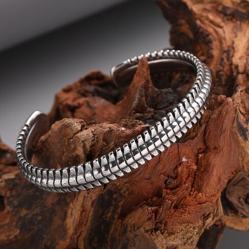 TURTLEDOVE Gothic Spine Cuff Bracelet, Silver Textured Cuff Bangle Stainless Steel in Saudi Arabia