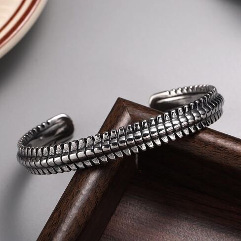 TURTLEDOVE Gothic Spine Cuff Bracelet, Silver Textured Cuff Bangle Stainless Steel in Saudi Arabia