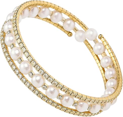 Pearl Stretch Cuff Bracelet for Women Silver Rhinestone Bracelets Adjusted Imitition Pearl Bracelet Festival Parties Wedding Brides Exquisite Jewelry Accessories in Saudi Arabia