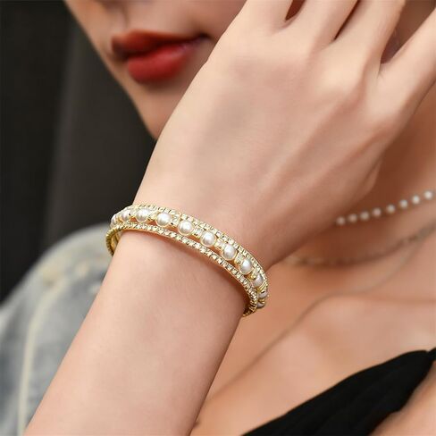 Pearl Stretch Cuff Bracelet for Women Silver Rhinestone Bracelets Adjusted Imitition Pearl Bracelet Festival Parties Wedding Brides Exquisite Jewelry Accessories in Saudi Arabia
