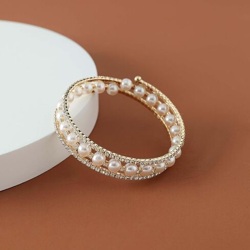 Pearl Stretch Cuff Bracelet for Women Silver Rhinestone Bracelets Adjusted Imitition Pearl Bracelet Festival Parties Wedding Brides Exquisite Jewelry Accessories in Saudi Arabia