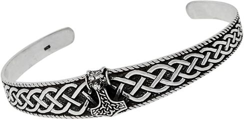 Women's 925 Sterling Silver Bangle Bracelet - Viking Wolf Thor's Hammer and Celtic Knot Bangle for Ladies and Men in Saudi Arabia
