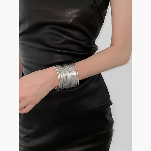 OIDIMS Wide Wire Cuff Chunky Bracelets for Women Bohemian Open Cuff Bangles Adjustable Wrist Cuff Trendy Boho Arm Bracelets for Ladies Multi-layer Cross Fashion Jewelry Gift in Saudi Arabia