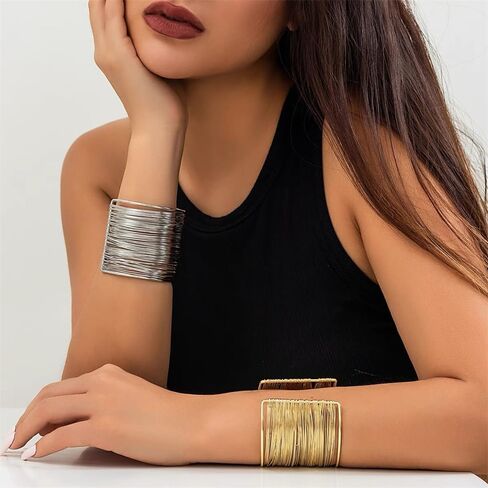 OIDIMS Wide Wire Cuff Chunky Bracelets for Women Bohemian Open Cuff Bangles Adjustable Wrist Cuff Trendy Boho Arm Bracelets for Ladies Multi-layer Cross Fashion Jewelry Gift in Saudi Arabia