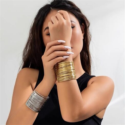 OIDIMS Wide Wire Cuff Chunky Bracelets for Women Bohemian Open Cuff Bangles Adjustable Wrist Cuff Trendy Boho Arm Bracelets for Ladies Multi-layer Cross Fashion Jewelry Gift in Saudi Arabia