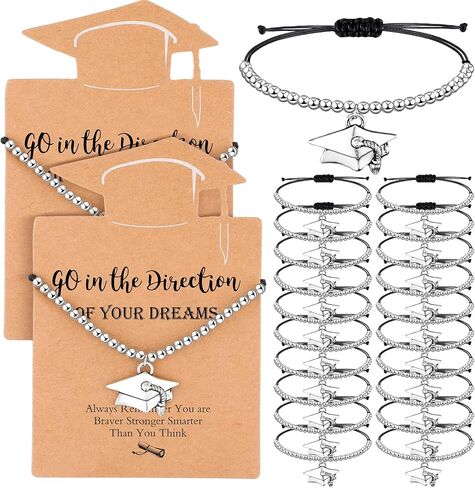 Remuuly 48 Sets Graduation Cap Bracelet Bulk 2026 End of Year Bracelet to Students from Teacher Friendship Gifts for Her and Him with Card 5th Seniors College High School for Gifts in Saudi Arabia