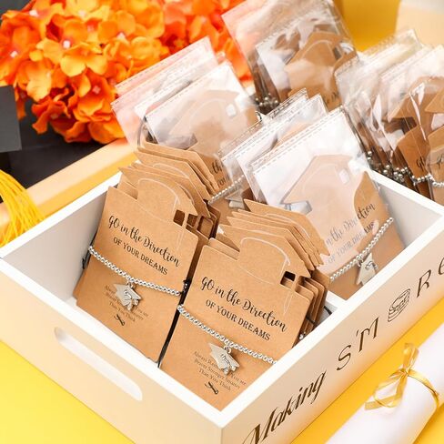 Remuuly 48 Sets Graduation Cap Bracelet Bulk 2026 End of Year Bracelet to Students from Teacher Friendship Gifts for Her and Him with Card 5th Seniors College High School for Gifts in Saudi Arabia