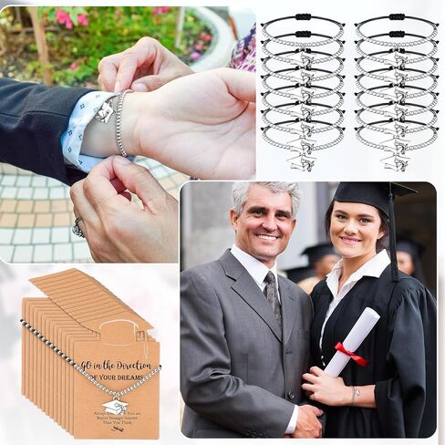 Remuuly 48 Sets Graduation Cap Bracelet Bulk 2026 End of Year Bracelet to Students from Teacher Friendship Gifts for Her and Him with Card 5th Seniors College High School for Gifts in Saudi Arabia