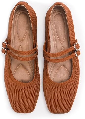 Women's Flats Square Toe Knit Mary Jane Ballet Shoes Soft Foldable Buckle Strap Women Shoe Comfortable Dressy Slip On Flat for Casual Office Work in Kuwait