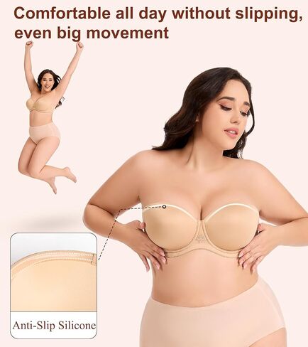 Strapless Bra Underwire No Slip Full Figure Supportive Multiwear Plus Size Bras for Women in Saudi Arabia