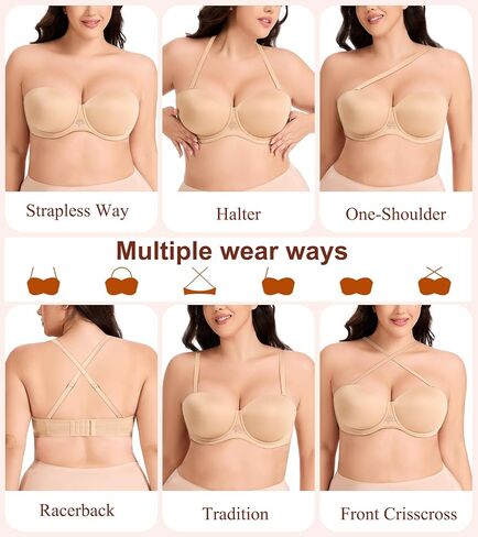 Strapless Bra Underwire No Slip Full Figure Supportive Multiwear Plus Size Bras for Women in Saudi Arabia