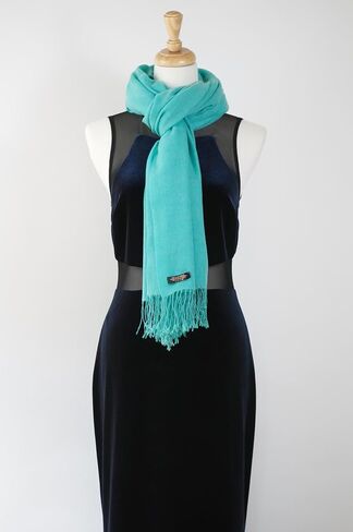 Cashmere Shawl Scarf Handmade 100% Pure Lightweight Oversized (Ceramic Aqua) in Saudi Arabia