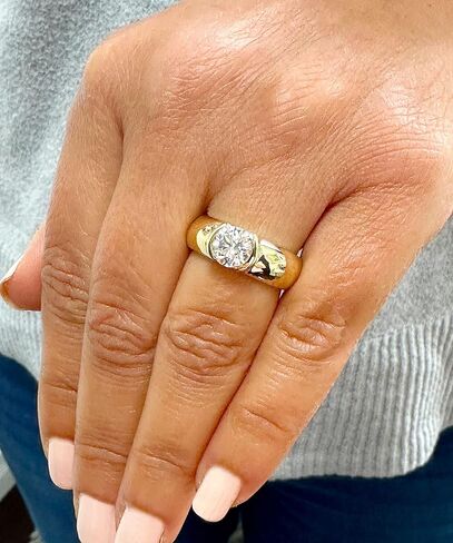 Round Cut Moissanite Engagement Ring Semi Bezel Set In 14k Solid And Heavy Yellow Gold Bridal Ring Women's Solitaire Wedding Ring 1.25ct in Saudi Arabia