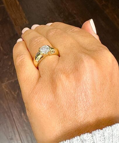 Round Cut Moissanite Engagement Ring Semi Bezel Set In 14k Solid And Heavy Yellow Gold Bridal Ring Women's Solitaire Wedding Ring 1.25ct in Saudi Arabia