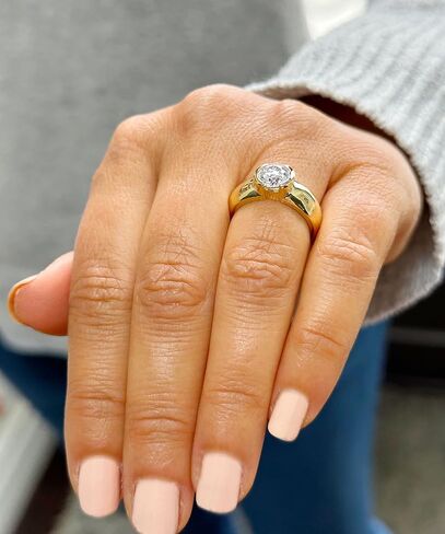 Round Cut Moissanite Engagement Ring Semi Bezel Set In 14k Solid And Heavy Yellow Gold Bridal Ring Women's Solitaire Wedding Ring 1.25ct in Saudi Arabia