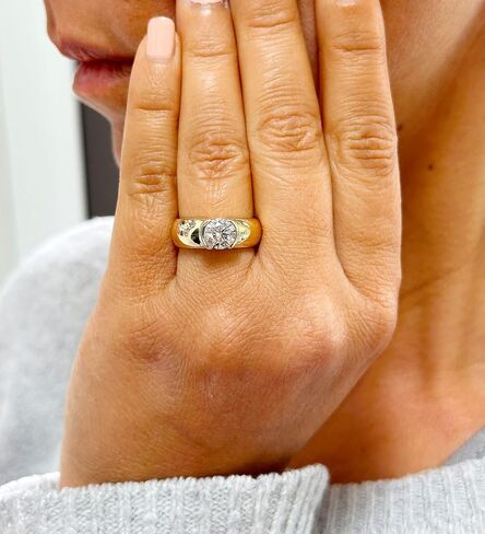 Round Cut Moissanite Engagement Ring Semi Bezel Set In 14k Solid And Heavy Yellow Gold Bridal Ring Women's Solitaire Wedding Ring 1.25ct in Saudi Arabia